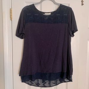 Adiva Navy Lace and Cotton T-shirt